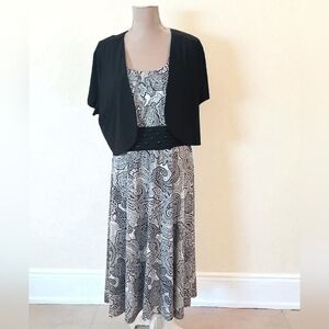 Perceptions 2 Piece Maxi Dress Jacket Womans XL Black White Modest Classic